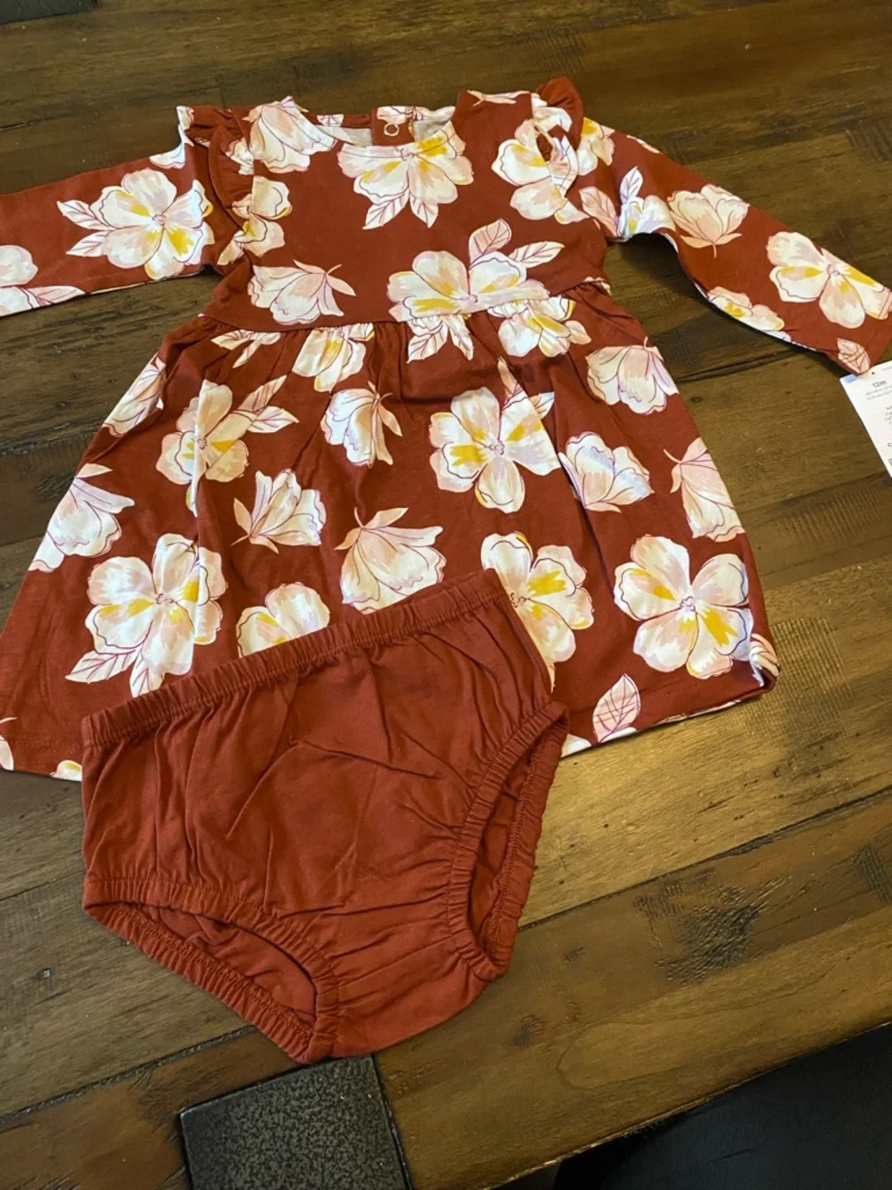 Carter's Rust Floral Ruffle-Shoulder Dress - Picture 2 of 5